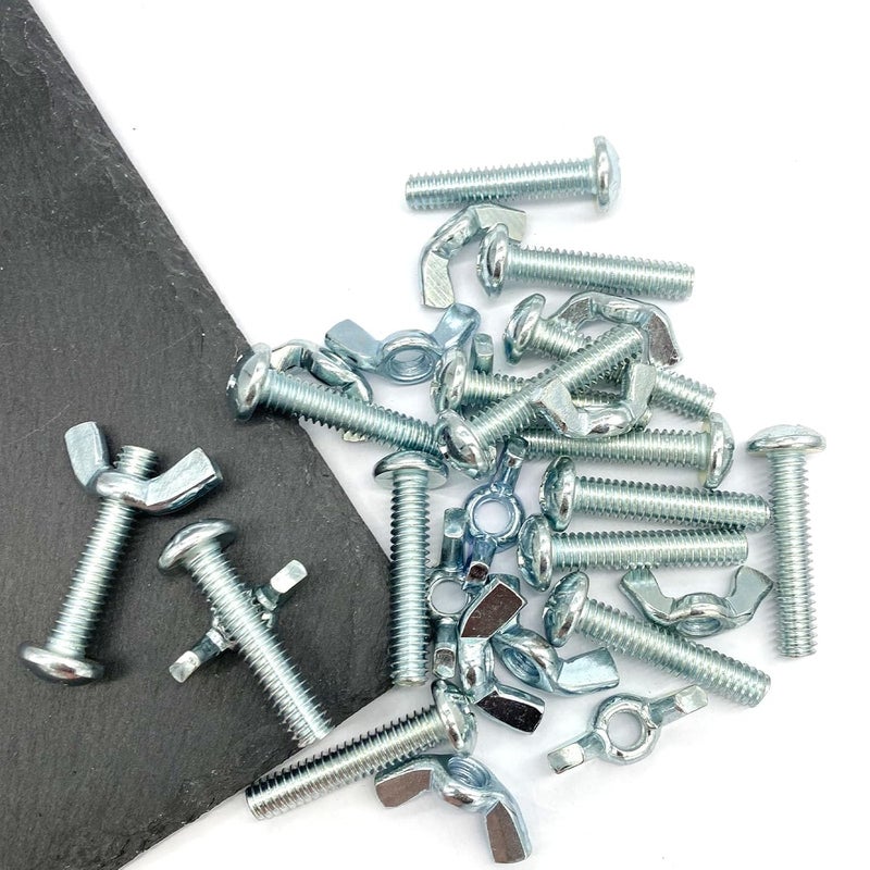 Matrelt 30Pack 1/4"-20 x1-1/4 Screw Bolts and Wing Nut Kit 15pcs Machine Screws with Round Head Phillips 15pcs Butterfly Hand Twist Tighten Nut Zinc Plated Hardware Fitting Fastenings Assortment Kit - Image 5